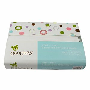OsoCozy Prefolds Bleached Cloth Diapers, Size 1, 6 Pack